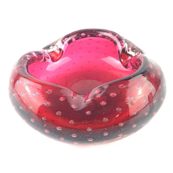 Murano glass, Sommerso, raspberry, Art glass, red murano, Vintage glass, Glass ashtray, Mid century glass, Paperweight, Home and Living