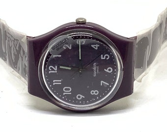 Vintage Shiny Plum Swatch Watch: Swiss Quartz Collectible