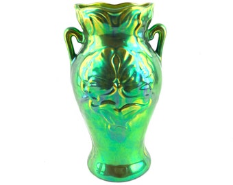 Vintage Zsolnay Pecs-vaas: art nouveau eosine geglazuurd porselein