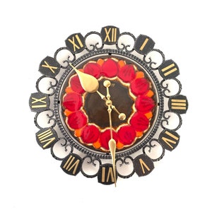 Retro Mauthe Wall Clock: German Mid-Century Modern, 70s Floral Ceramic Dial