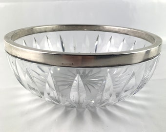 Vintage crystal bowl with sterling silver rim from Germany, Mid Century bowl, Candy bowl, German bowl, decorative bowl, Serving bowls