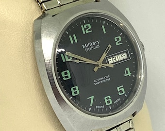 Vintage Uhr, Militär Baliwa Automatik Uhr, Schweizer Uhr, 60er Uhr, Armbanduhr für Herren, Schmuck, Sammlerstück, Armbanduhr