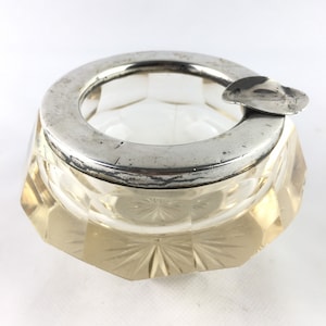 Antique Art Nouveau Crystal Ashtray: Theodor Muller 800 Silver Rim