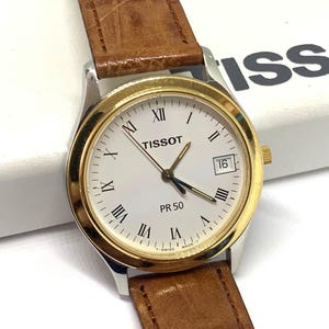 Vintage Tissot PR50 Watch: Swiss Quartz, Brown Leather Strap - Etsy