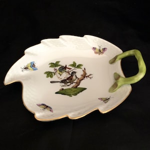 Vintage Herend Rothschild Bird Porcelain Leaf Dish