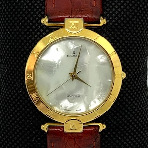 Vintage Edox Swiss Watch: Mother of Pearl Dial, Gold Plated Case
