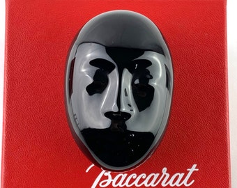 Raro fermacarte in vetro artistico Baccarat: scultura a forma di testa nera, scatola originale