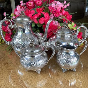 Victorian Silver Plated Tea Set: John Turton Sheffield, Hand Chased Floral Design