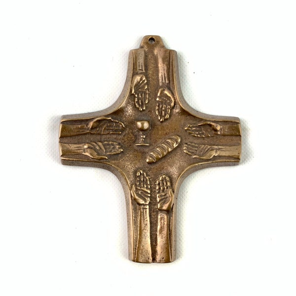 Vintage cross, pendant, Mid century vintage communion bronze cross, Modernist, Communion, Home and Living, Spirituality, Religion, Cross