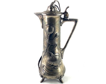 Antique jug, Rare silver plated Art Nouveau carafe/claret jug from WMF Germany, 1900, Antique claret Jug, Wine jug, home and living, barware