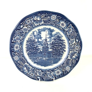 Vintage Liberty Blue Plate: Independence Hall, Staffordshire Ironstone