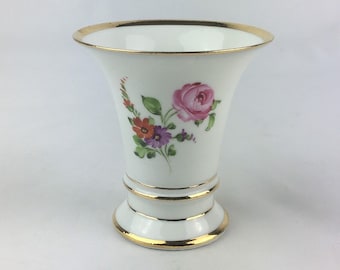 Vintage German Porcelain Bud Vase: Mid-Century Floral Trumpet Vase