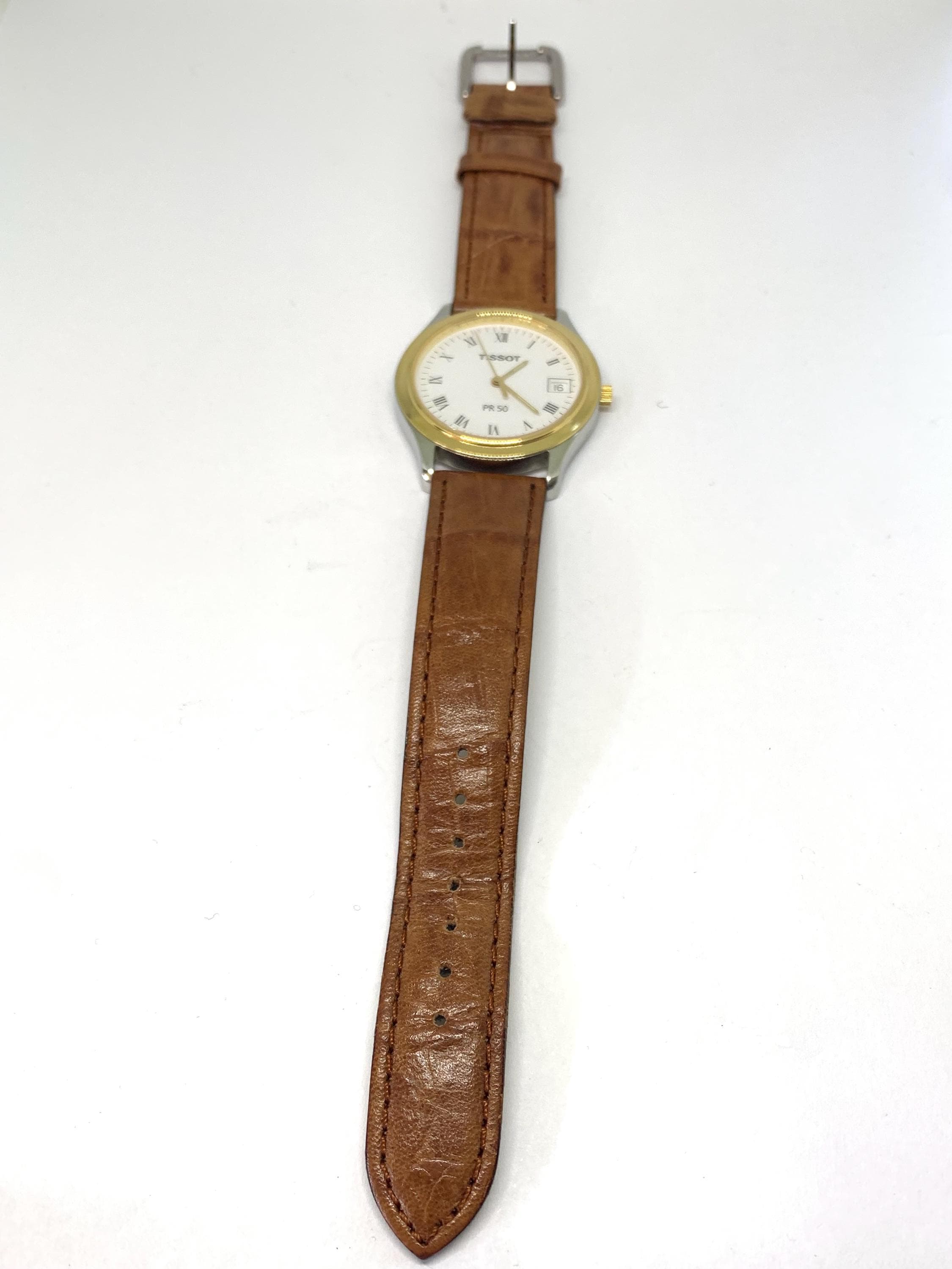 Vintage Tissot PR50 Watch: Swiss Quartz, Brown Leather Strap - Etsy