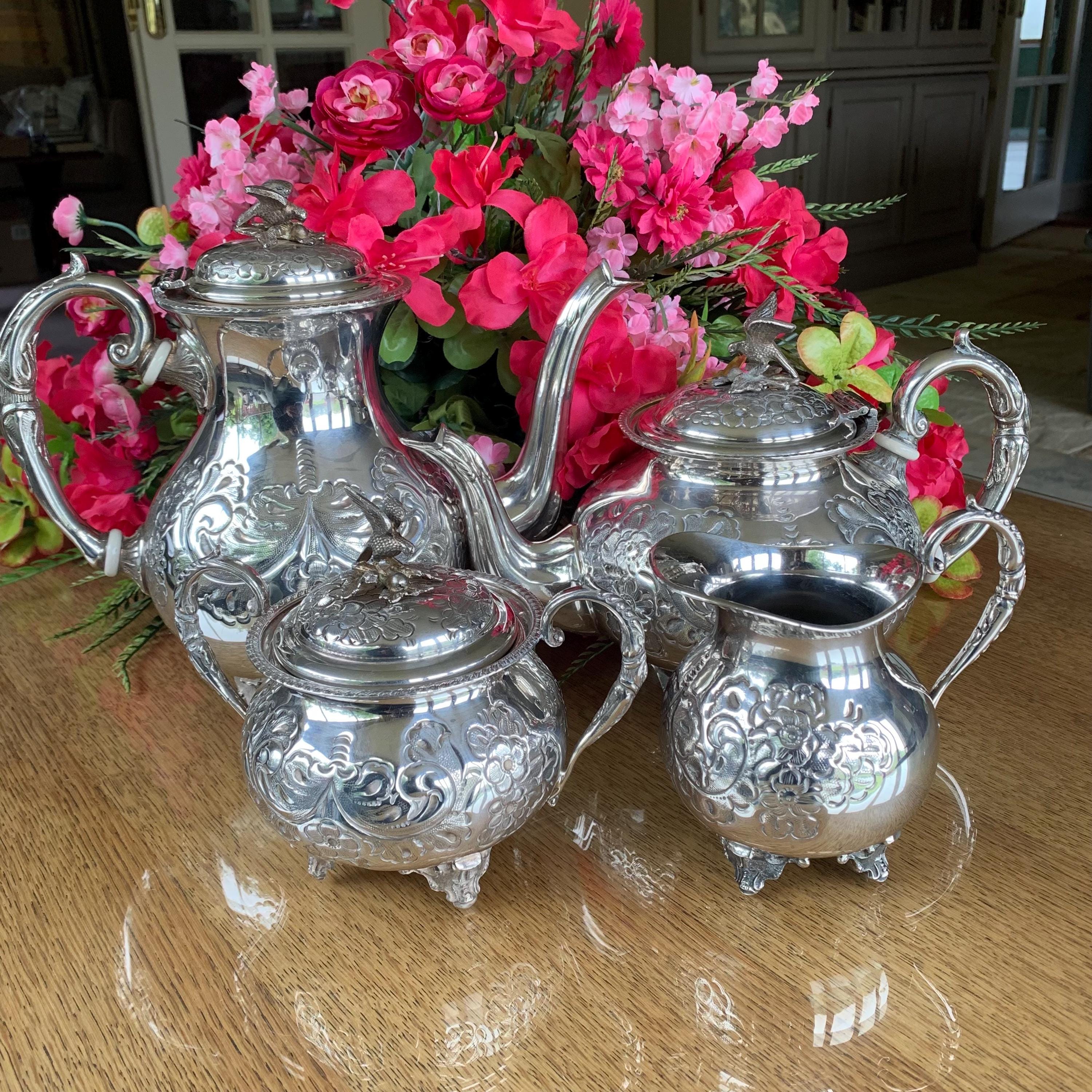 【John Turton】 ファルコンのティーセット 4点 ティーポット/ジャグ Victorian Silver Plated Tea Set: John Turton Sheffield, Hand
