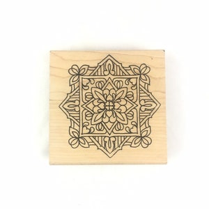 Holly Berry Floral Rubber Stamp: Geometric Medallion, Wood Mounted