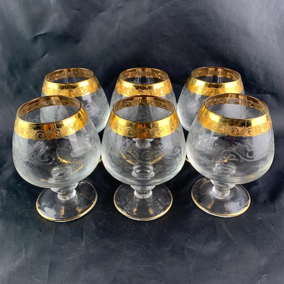 Mid Century Murano Medici Cognac Glasses: Luxury Glasses With Gold