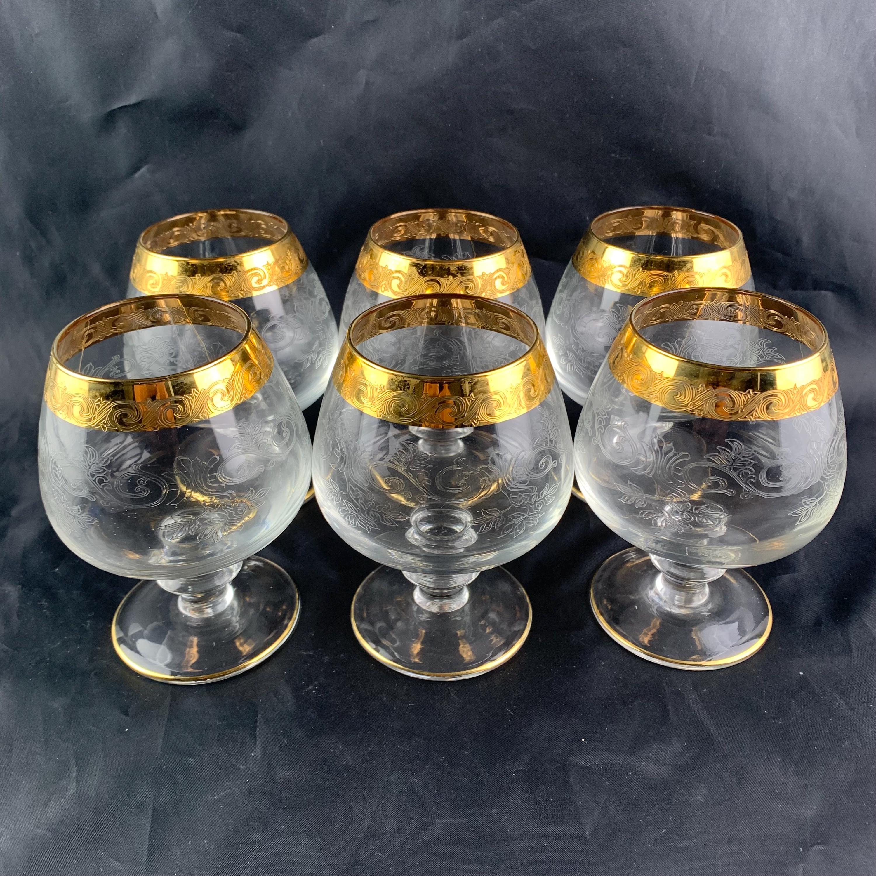 Mid Century Murano Medici Cognac Glasses: Luxury Glasses With Gold