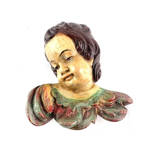 Antique putto head, Italian cherub, Papier-mâché, Vintage angel, collectable putto, Art and Collectibles, Home decor, Religious, Figurines