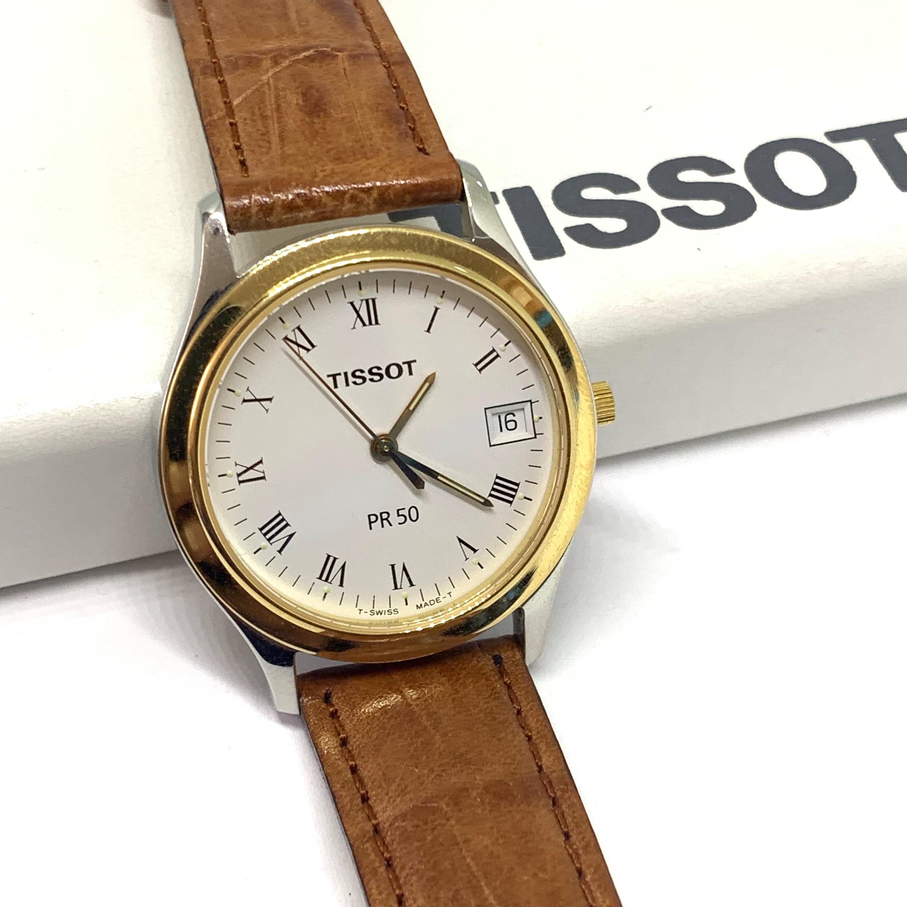 Vintage Tissot PR50 Watch: Swiss Quartz, Brown Leather Strap - Etsy