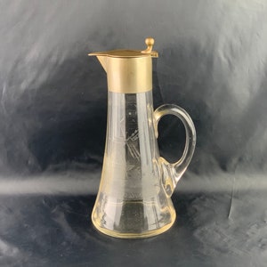 Vintage German Claret Jug: Hand Blown Glass Decanter with Silver Plate