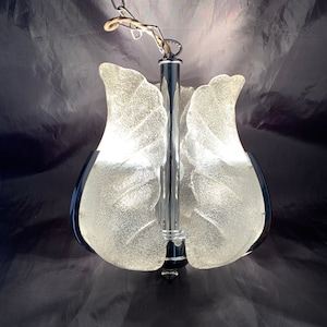 Carl Fagerlund for Orrefors vintage chandelier glass leaves & brass, 6 light, 1960s ca, Swedish