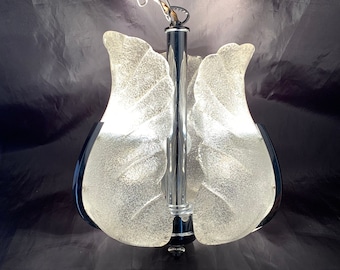 Carl Fagerlund for Orrefors vintage chandelier glass leaves & brass, 6 light, 1960s ca, Swedish