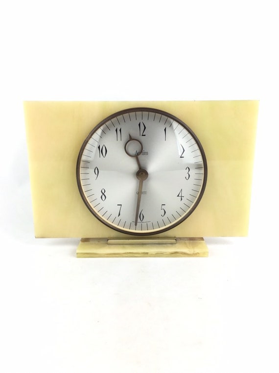 Vintage Onyx Clock Acctim Quartz Retro Desk Wall 80 S Art Deco Style Mid Century