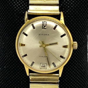 Vintage Gold Plated Bifora Watch: German Mechanical 17 Rubis