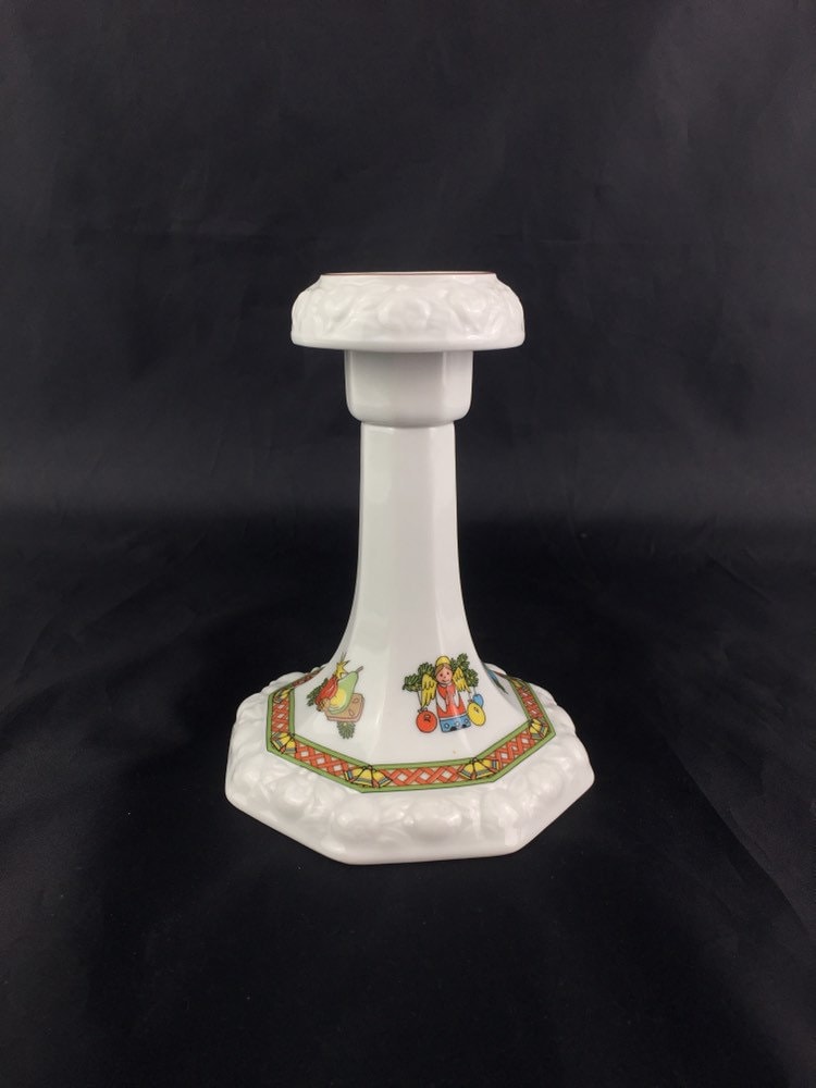 Rosenthal Christmas Candleholder: Mid-Century White & Gold Porcelain