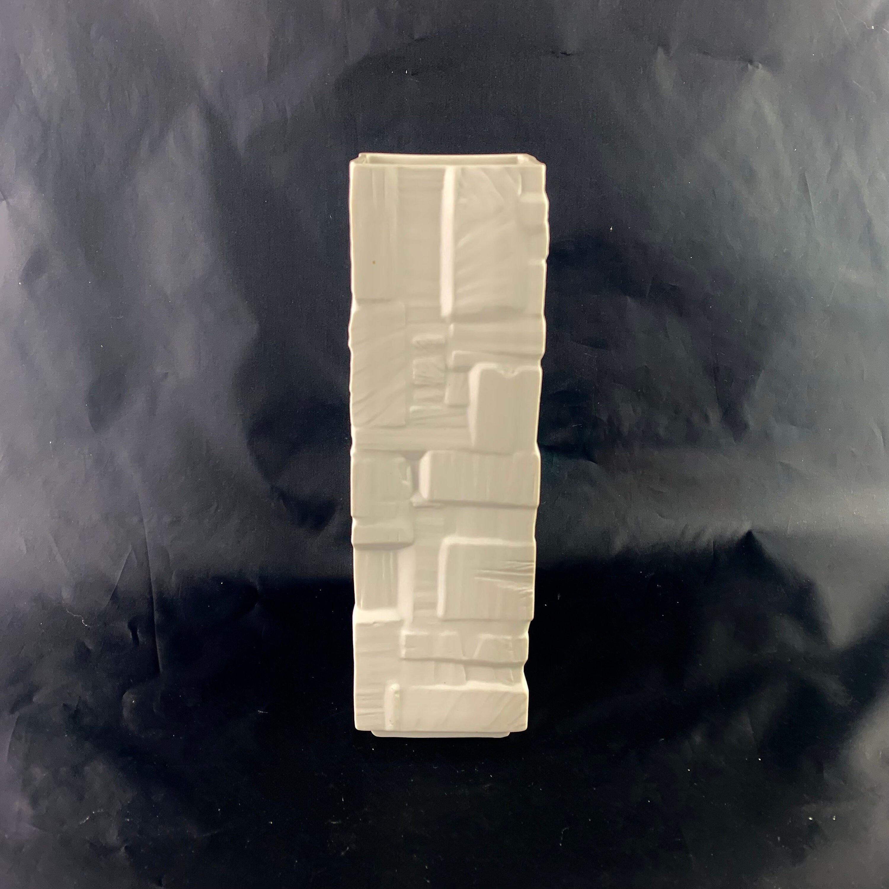 Heinrich Germany Bisque Porcelain Vase: Mid-Century Architectural Rock Relief