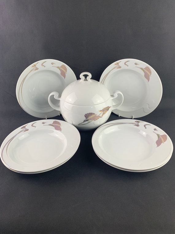 Rosenthal Asimmetria Tureen and Soup Bowls: Bjorn Wiinblad Design