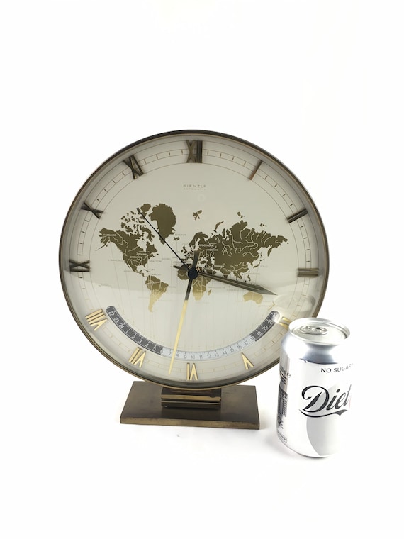 KIENZLE 置き時計 Kienzle World Clock: Mid-century German Desk Clock - Etsy