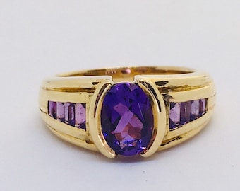 18ct Gold Amethyst Ring: Vintage Gemstone Jewelry, Size 6 1/2