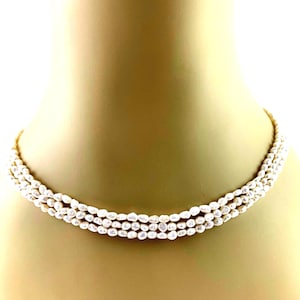 Vintage Rice Pearl Necklace: Triple Strand, 835 Silver Clasp