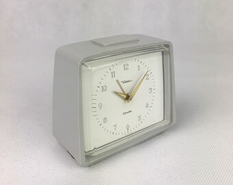 60's clock, Retro Alarm Clock, retro grey clock, Vintage Alarm clock, Diehl Cavalier clock, German Alarm Clock, Vintage Desk Clock