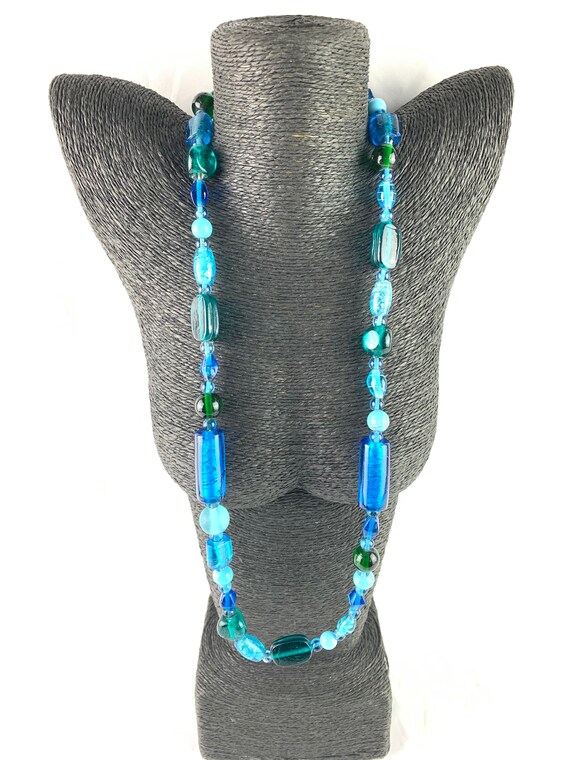 Collier Vintage Perles De Verre Turquoise - Fait Main, Longueur 22 Pouces (56 Cm)
