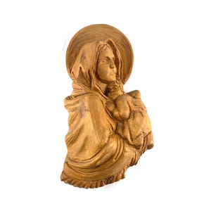 Hand Carved Wooden Madonna and Child Statue - Vintage Religious Art
