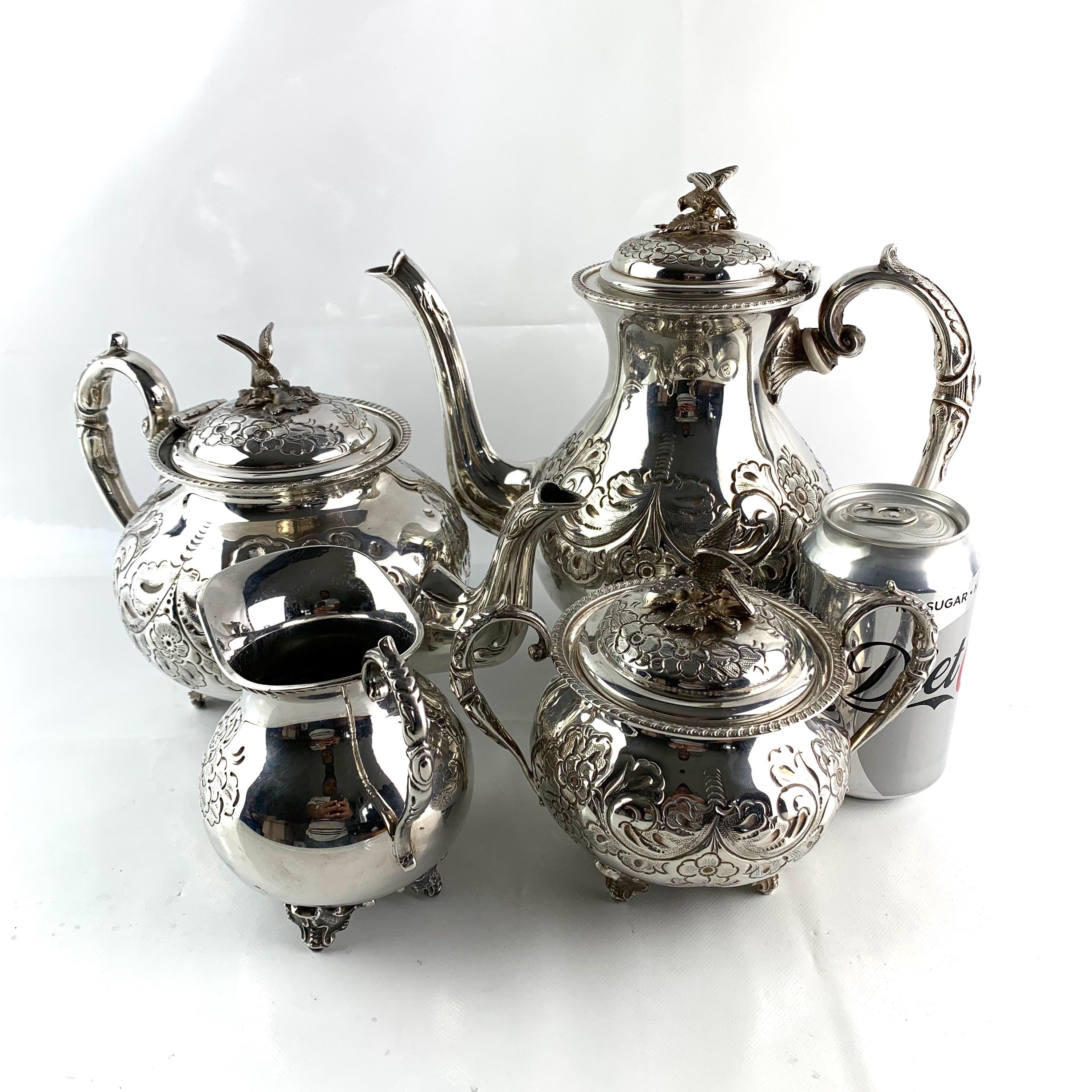 【John Turton】 ファルコンのコーヒーポット 【シルバープレート】 Victorian Silver Plated Tea Set: John Turton Sheffield, Hand