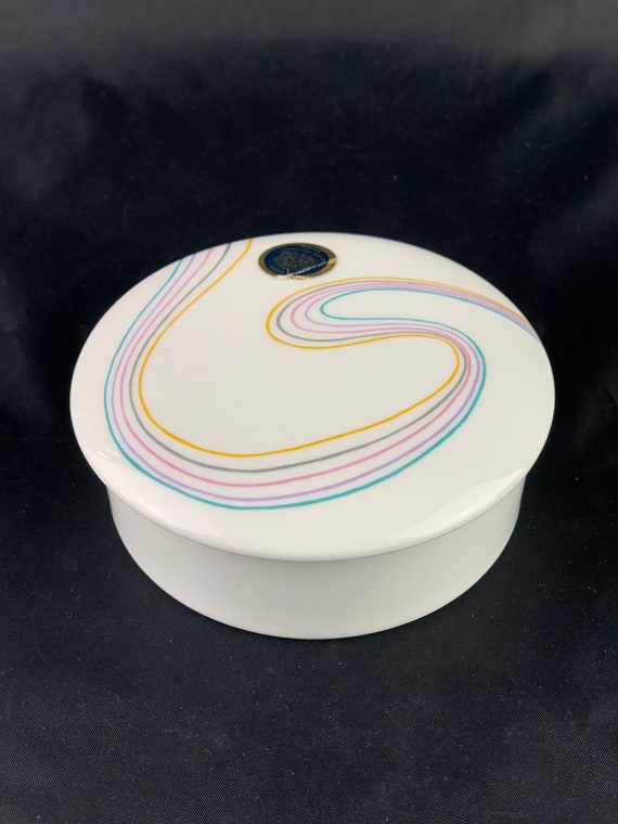 Retro trinket box, Gerold porcelain, candy stripe… - image 1