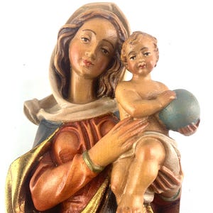 Vintage Hand Carved Madonna and Child Wooden Statue