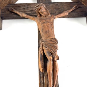 Vintage Hand Carved Wooden Crucifix - INRI Religious Home Decor
