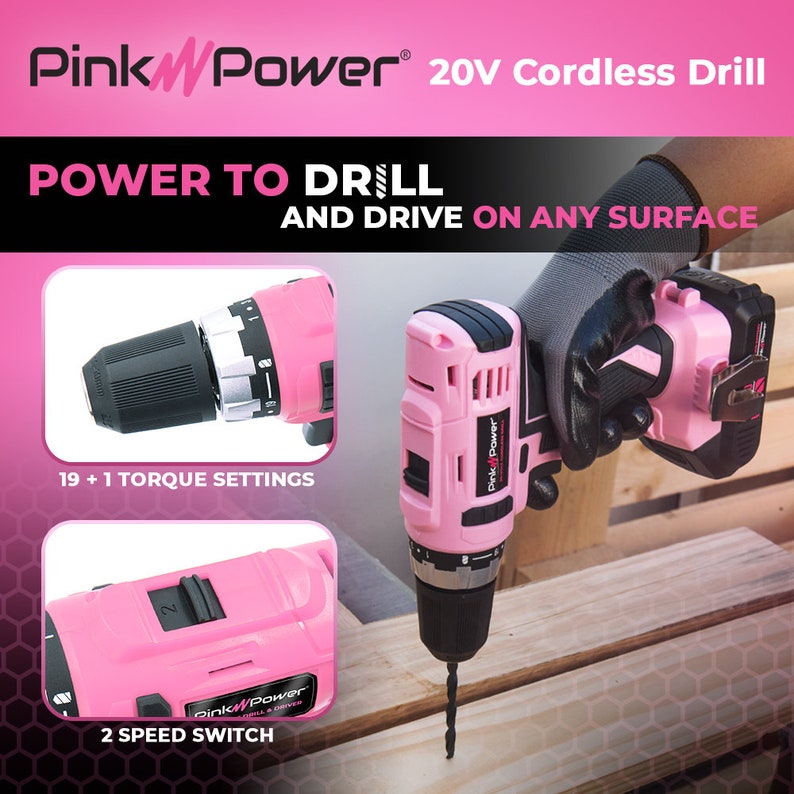 Pink Power Pink Drill Set for Women 20V Cordless Drill Driver Etsy