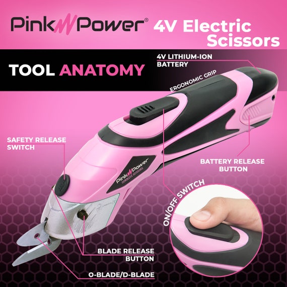 Pink Power Electric Scissors W/ 2 Blades for Fabric Paper and