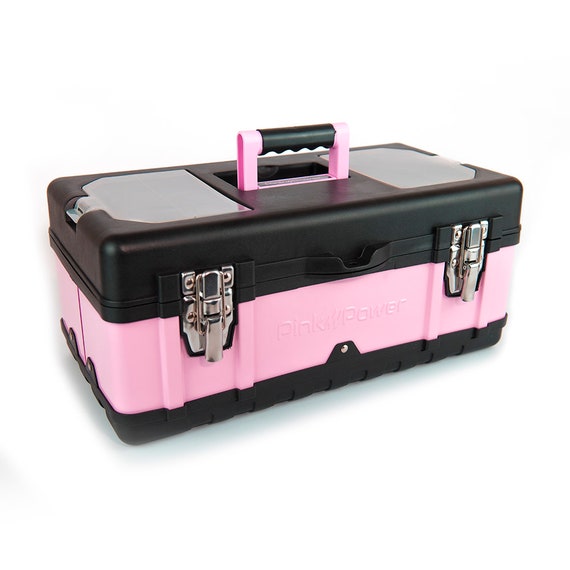 Pink Power Pink Tool Box for Women 18 Small Metal & Plastic Portable  Lightweight Pink Locking Empty Toolbox Tool Chest Craft Tool Case 