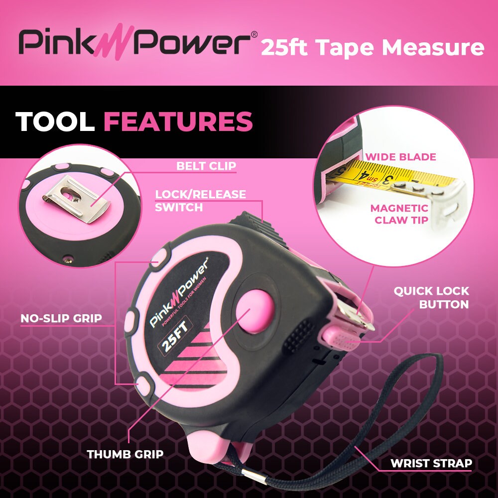 Pink Power Caja de herramientas rosa para mujer Caja de herramientas vacía  pequeña de metal y plástico de 18 , portátil, liviana, con bloqueo rosa, caja  de herramientas para manualidades -  México
