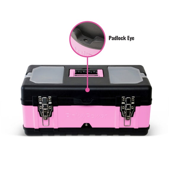 Pink Power Caja de herramientas rosa para mujer Caja de herramientas vacía  pequeña de metal y plástico de 18 , portátil, liviana, con bloqueo rosa,  caja de herramientas para manualidades -  México