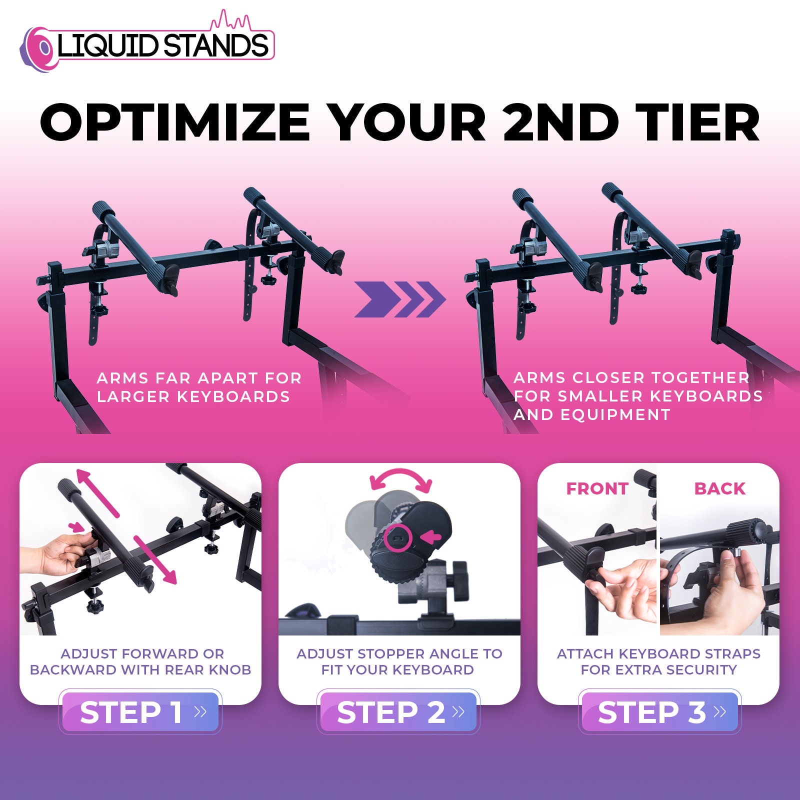 Liquid Stands 2 Tier Keyboard Stand Attachment With Straps Adjustable