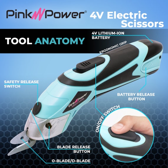 Pink Power Tijeras eléctricas para tela, cortador de caja para