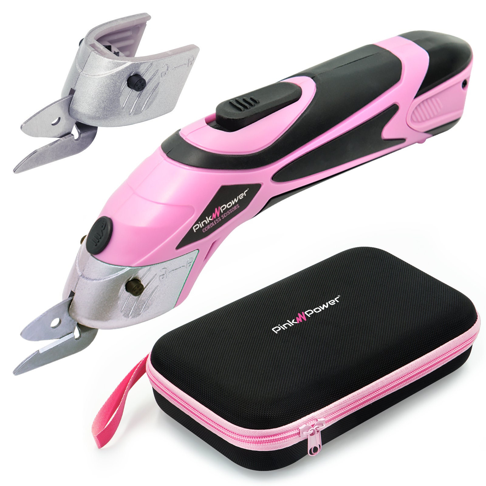 Pink Power Electric Scissors W/ 2 Blades for Fabric Paper and Cardboard  Crafts Lithium Ion Cordless BRAND NEW 
