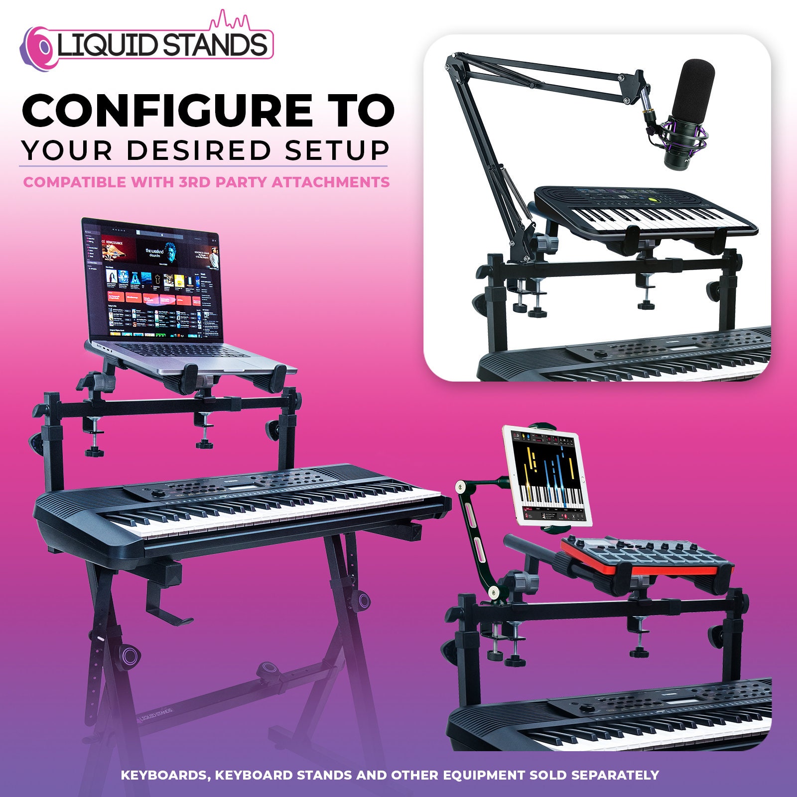 Liquid Stands 2 Tier Keyboard Stand Attachment With Straps Adjustable